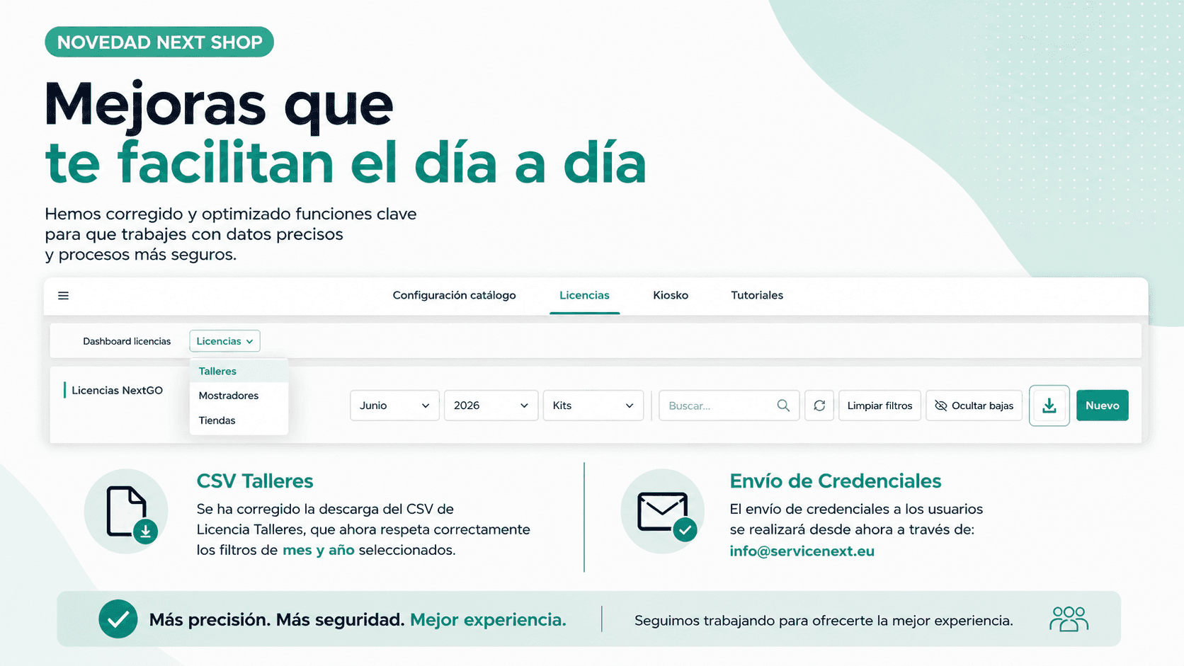 Mejoras en la exportación y envío de credenciales